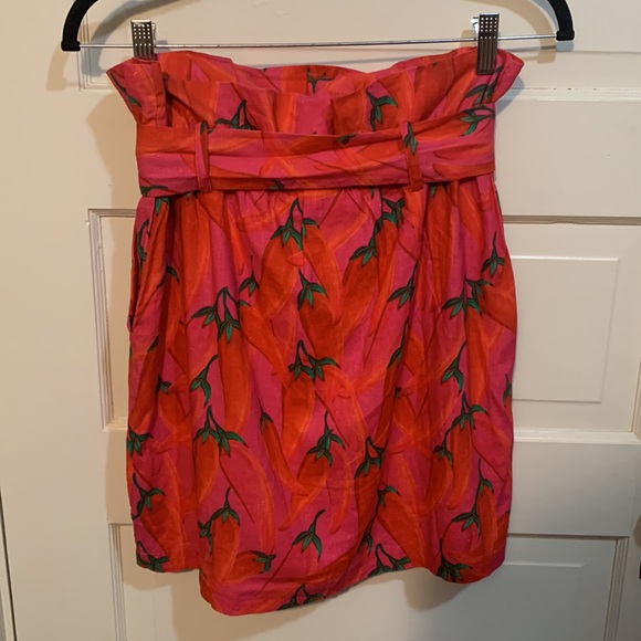 Farm Rio Red Chili Pepper Paper Bag Tie Waist Mini Skirt Sz S NWT - Picture 6 of 14